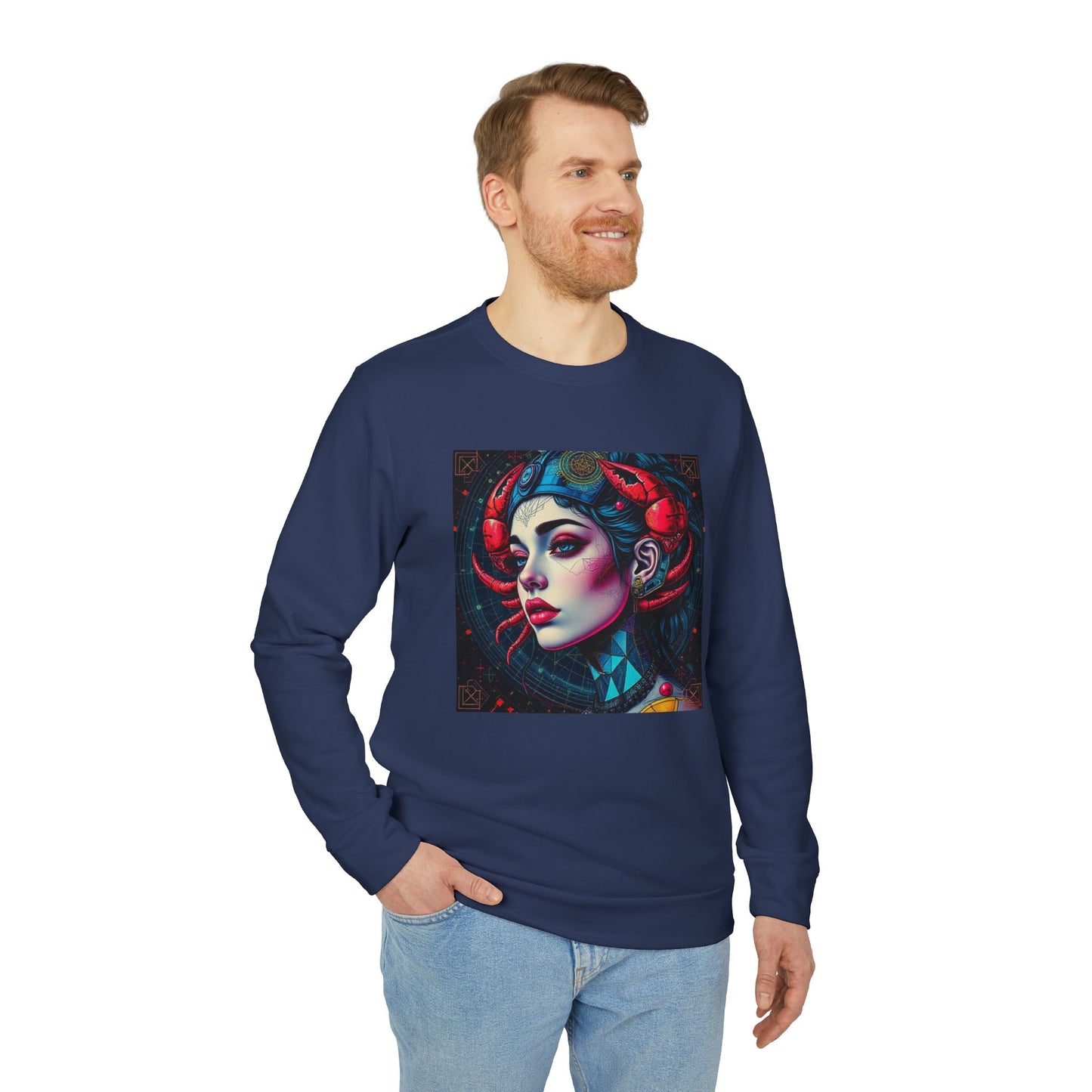 Adidas, Unisex Fleece Crewneck Sweatshirt, Cancer, Pop Art v1, Zodiac