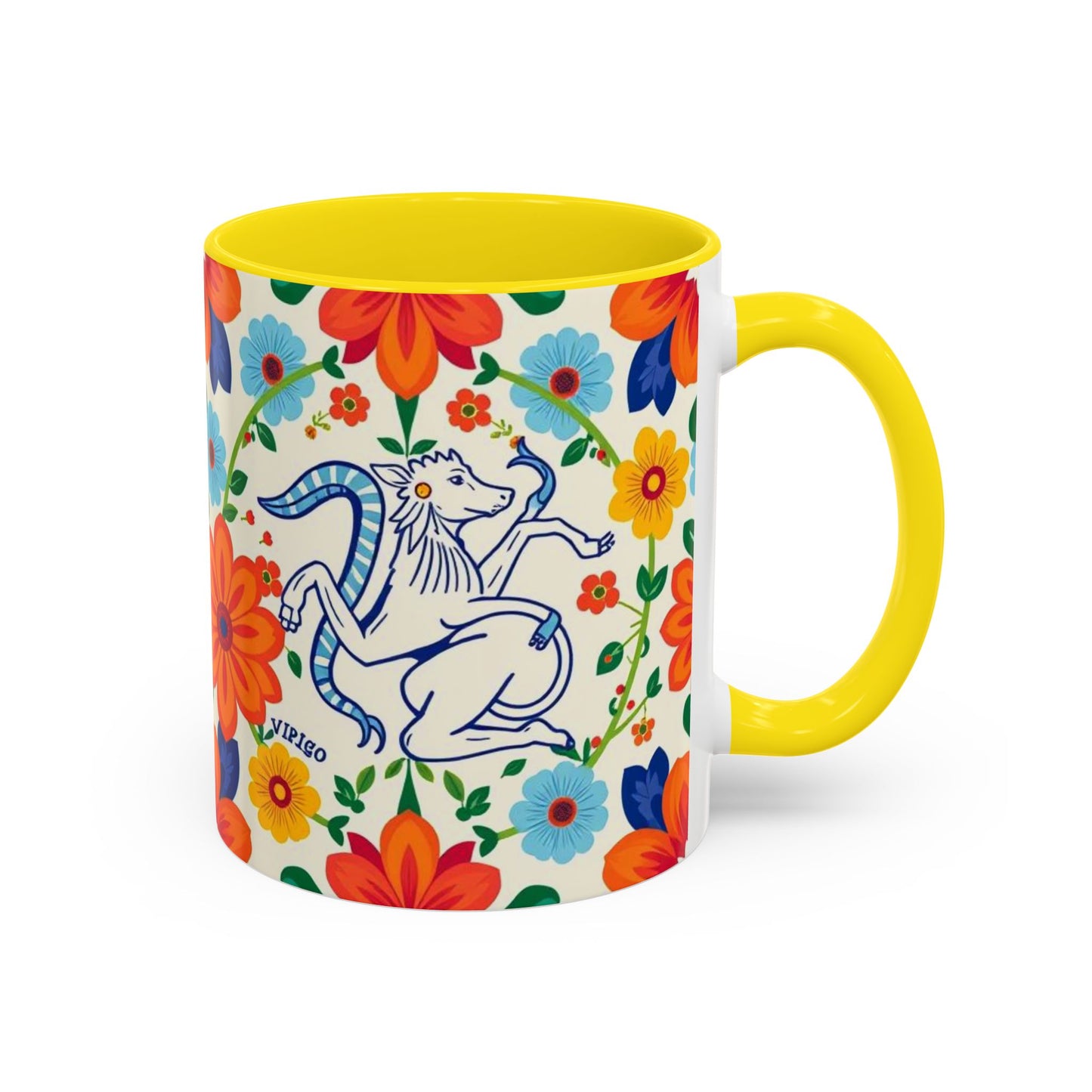 Accent Coffee Mug, Virgo, Zodiac v2. Flower Pattern, (11, 15oz)