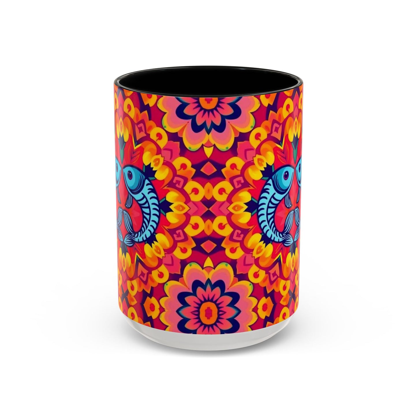 Accent Coffee Mug, Pisces, Zodiac v1, Flower Pattern, (11, 15oz)