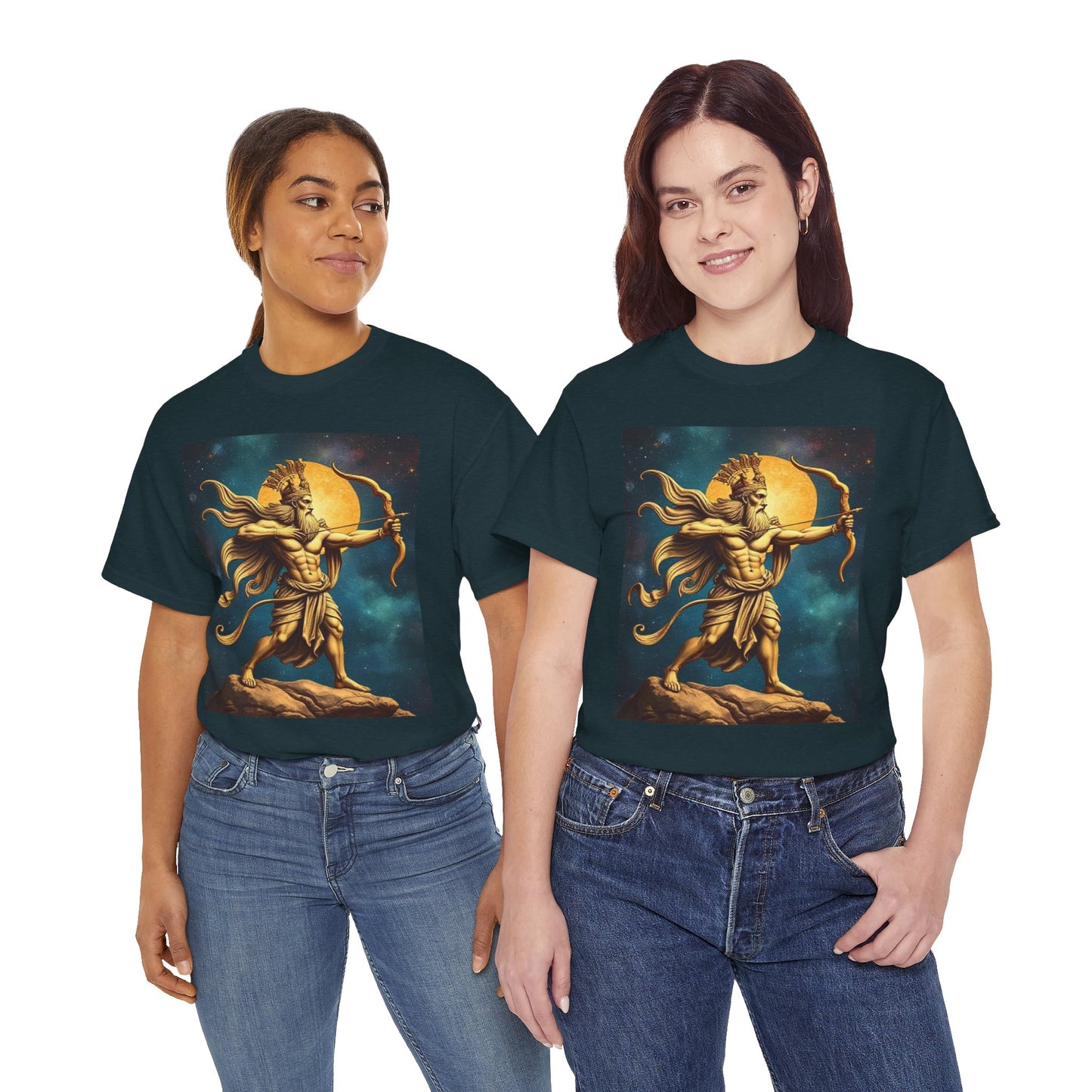 Unisex Heavy Cotton T-Shirt, Midnight Arrow v1, Sagittarius Zodiac Design