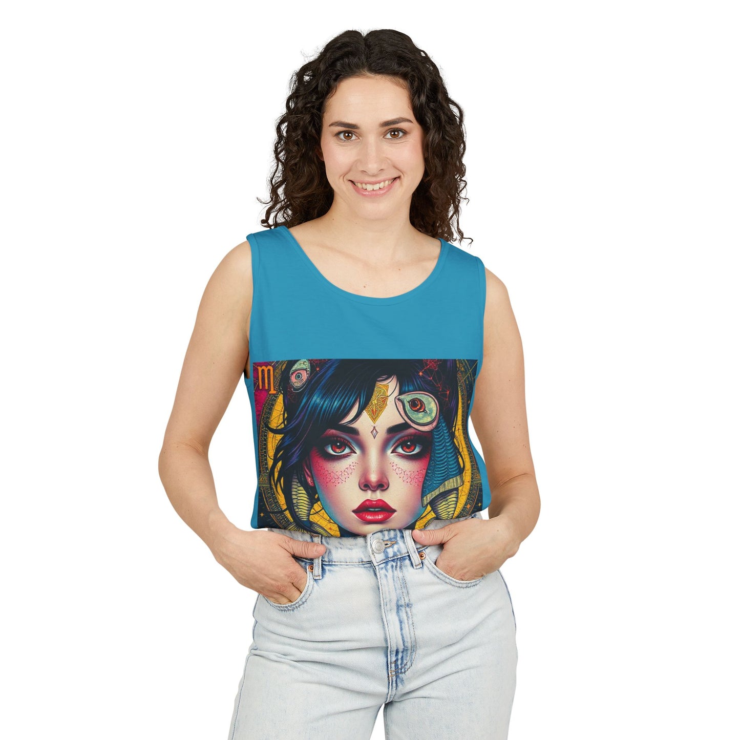 Unisex Garment-Dyed, Tank Top, Pisces Design, Pop Art, 100% US cotton