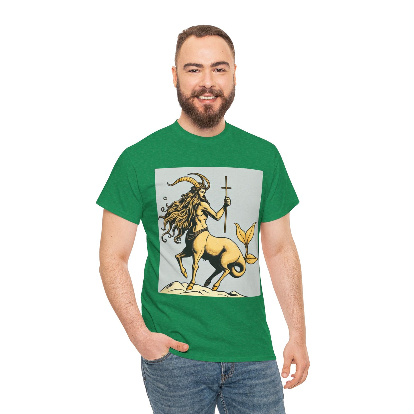 Unisex Heavy Cotton T-Shirt, Capricorn God v2, Zodiac Design