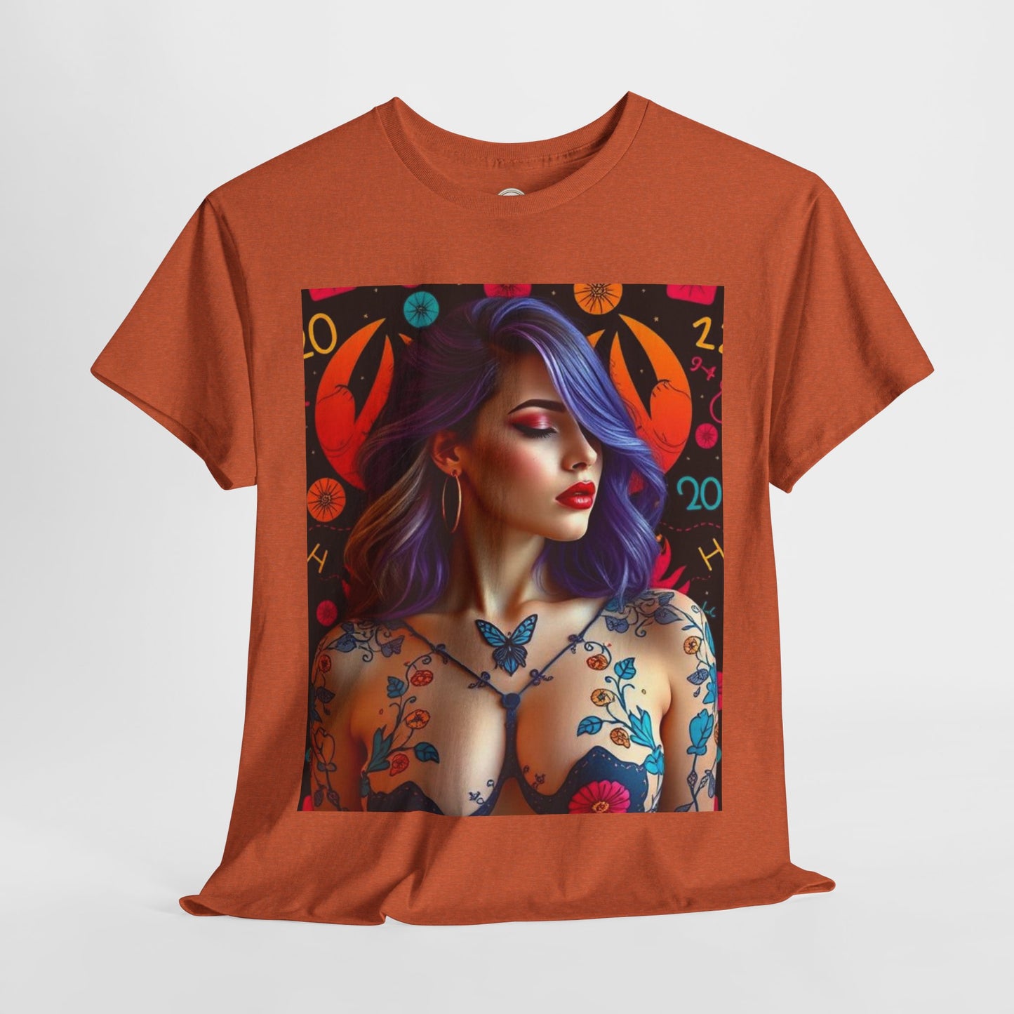 Unisex Heavy Cotton T-Shirt, Cancer, Zodiac, Sexy Art