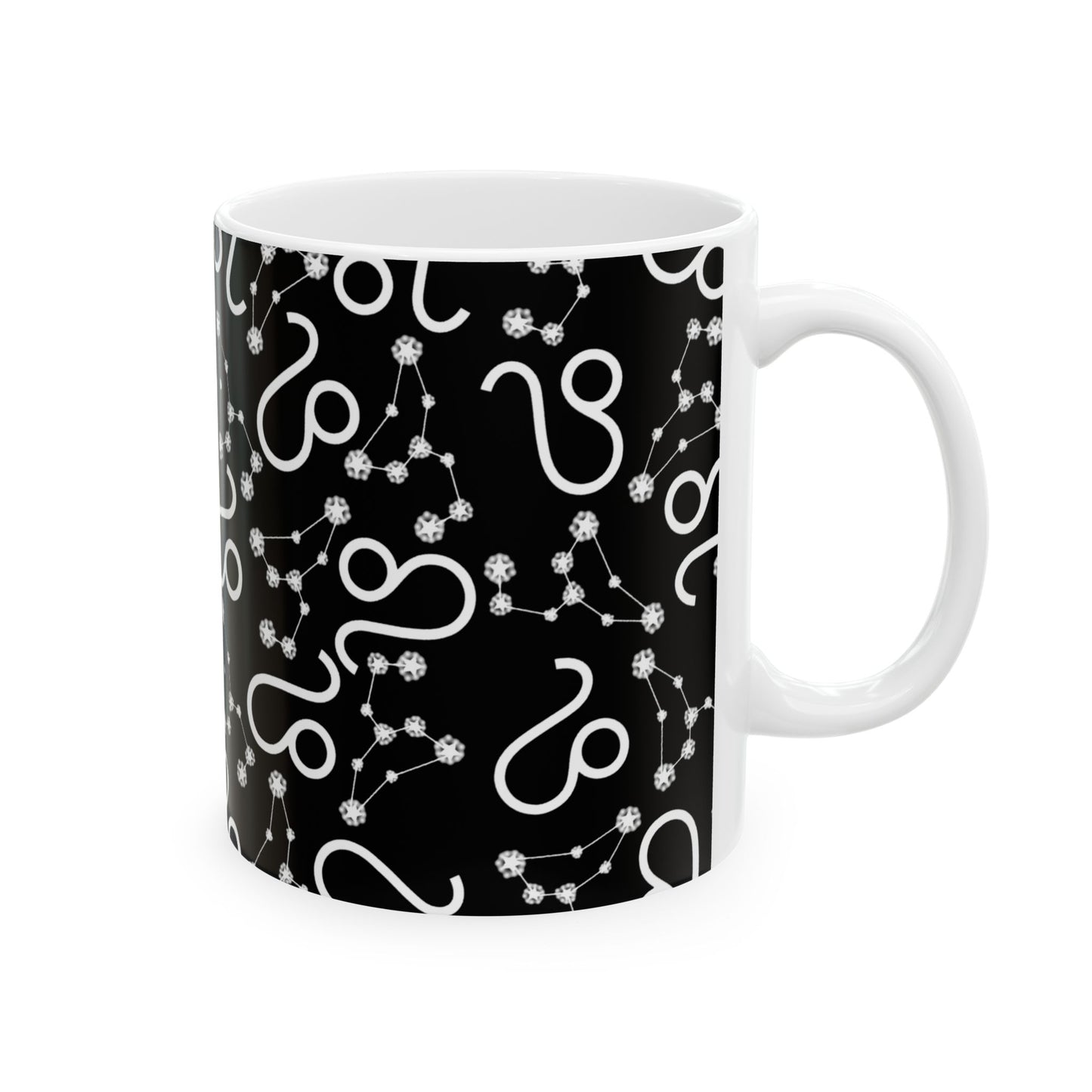 Ceramic Mug, (11oz, 15oz), Ceramic Coffee Mug, Black AOP, Leo Zodiac Design