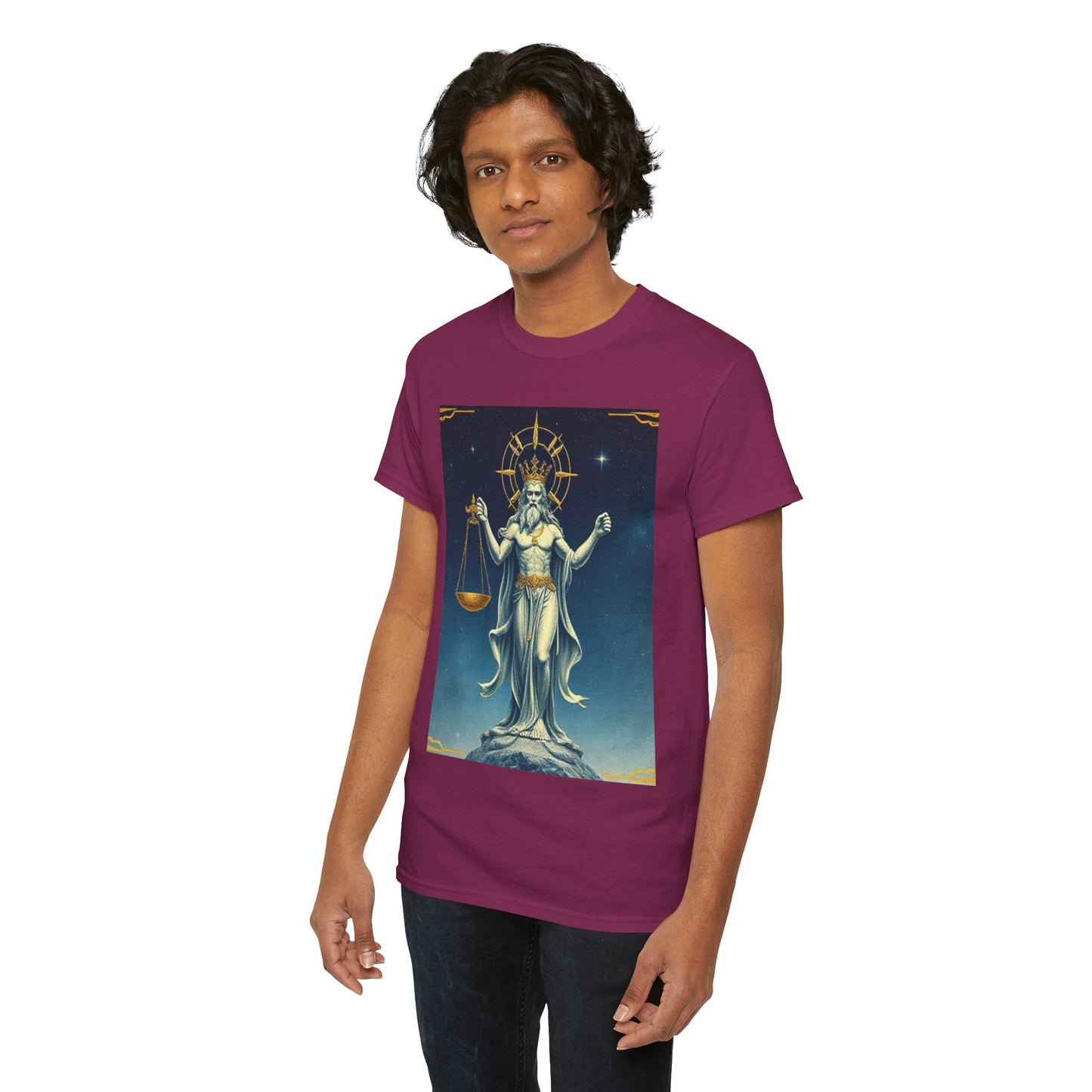Unisex Heavy Cotton T-Shirt, Space, Libra God, Zodiac Design
