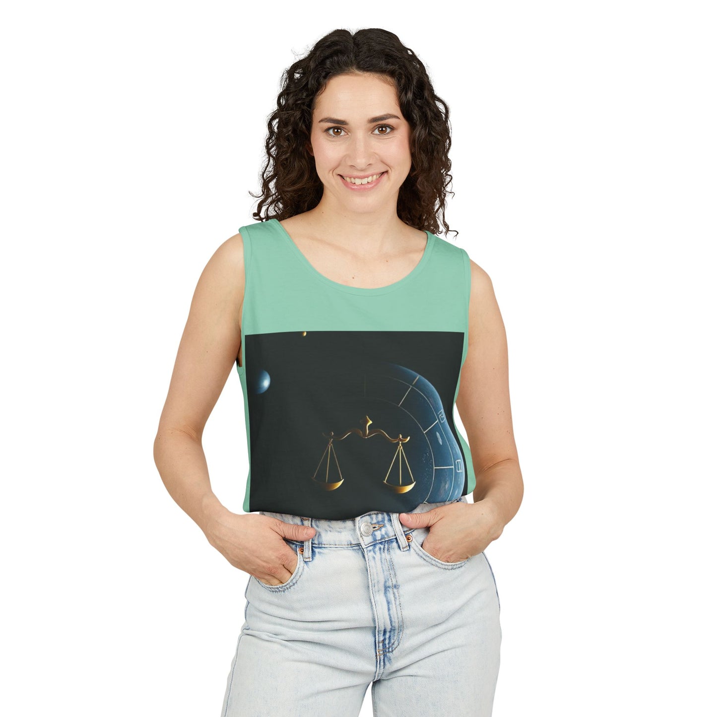 Unisex Garment-Dyed, Tank Top, Libra Design, Space Scale, 100% US cotton