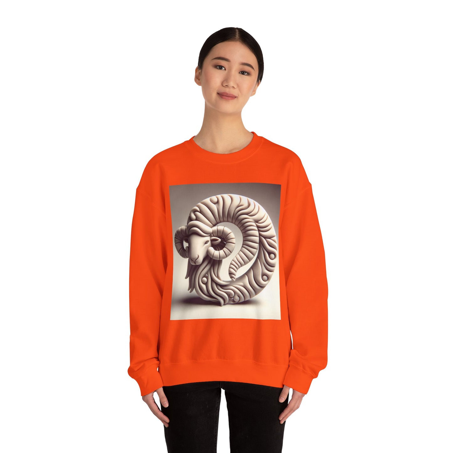 Unisex Heavy Blend™ Crewneck Sweatshirt, Round Statue, Aries Zodiac Design