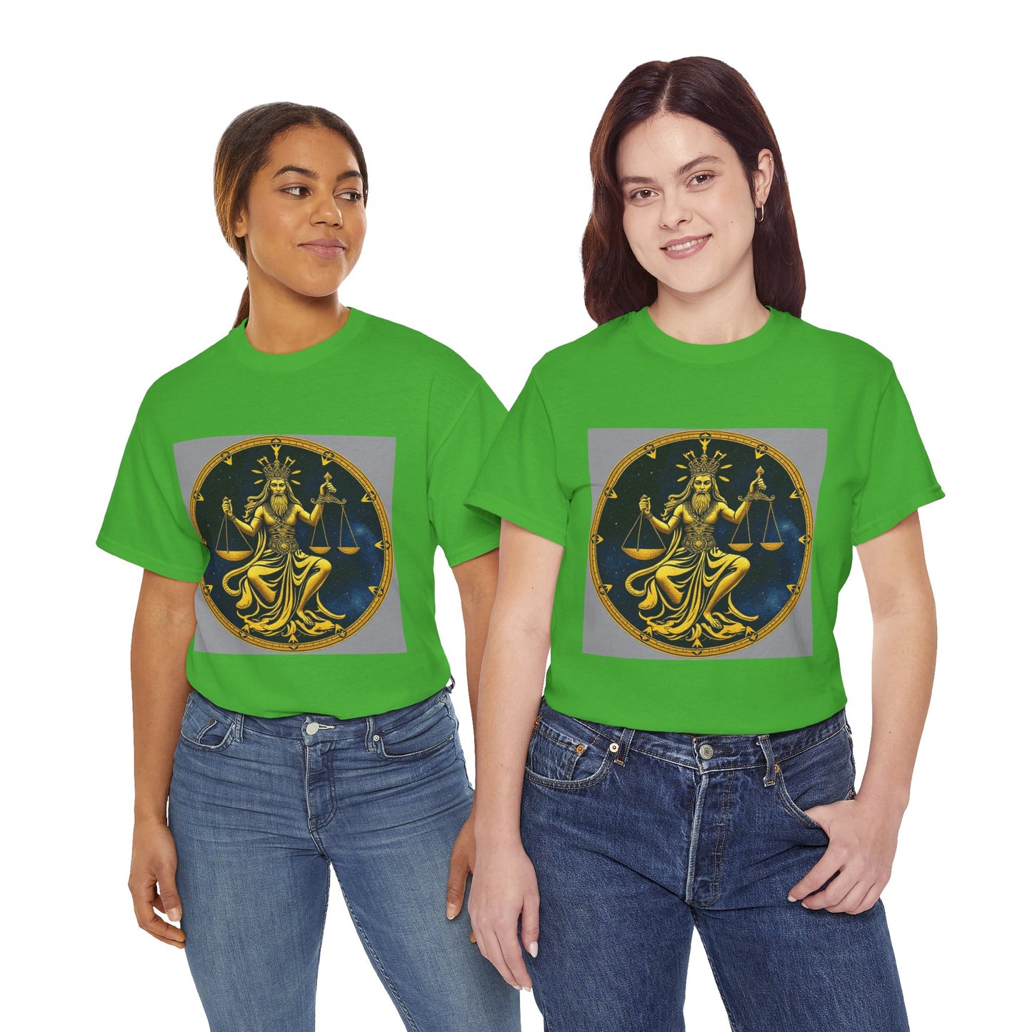 Unisex Heavy Cotton T-Shirt, Gold Libra God, Zodiac Design