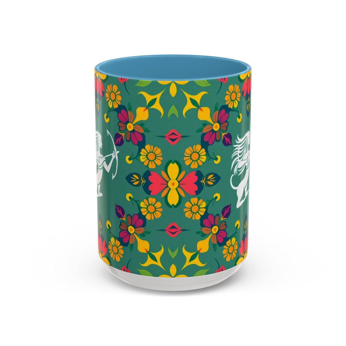 Accent Coffee Mug, Sagittarius, Zodiac. Flower Pattern, (11, 15oz)