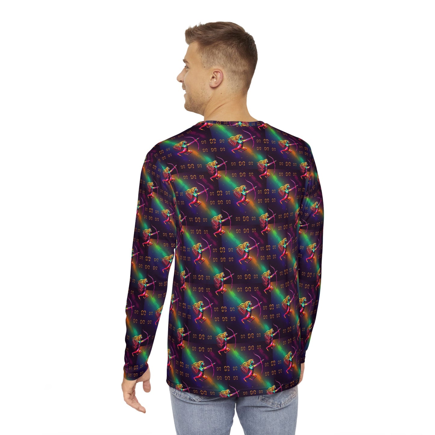 Men's Long Sleeve Shirt, (AOP), Sagittarius, Zodiac v1, Pattern