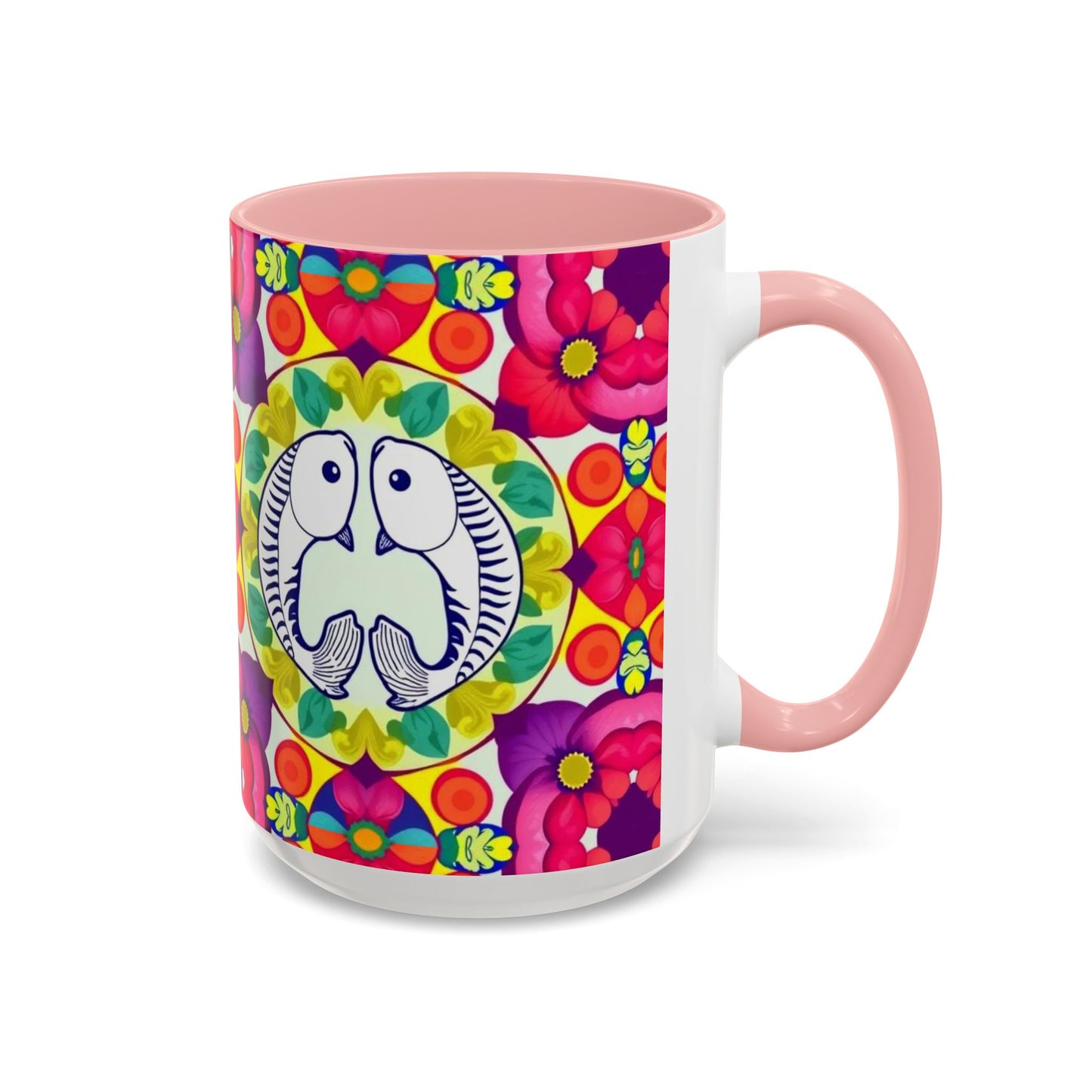 Accent Coffee Mug, Pisces, Zodiac v4, Flower Pattern, (11, 15oz)