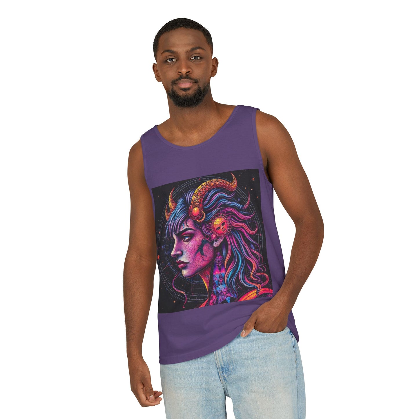 Unisex Garment-Dyed, Tank Top, Virgo Design, Pop Art v1, 100% US cotton