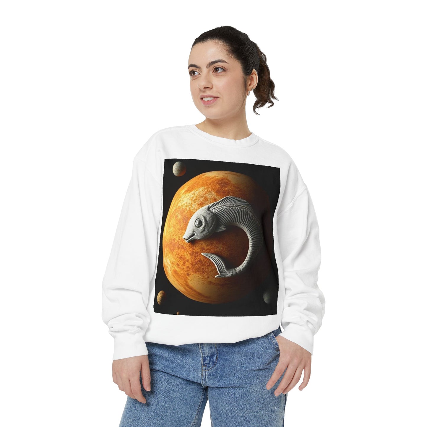 Garment-Dyed Sweatshirt, Unisex, Space Animal Design, Pisces