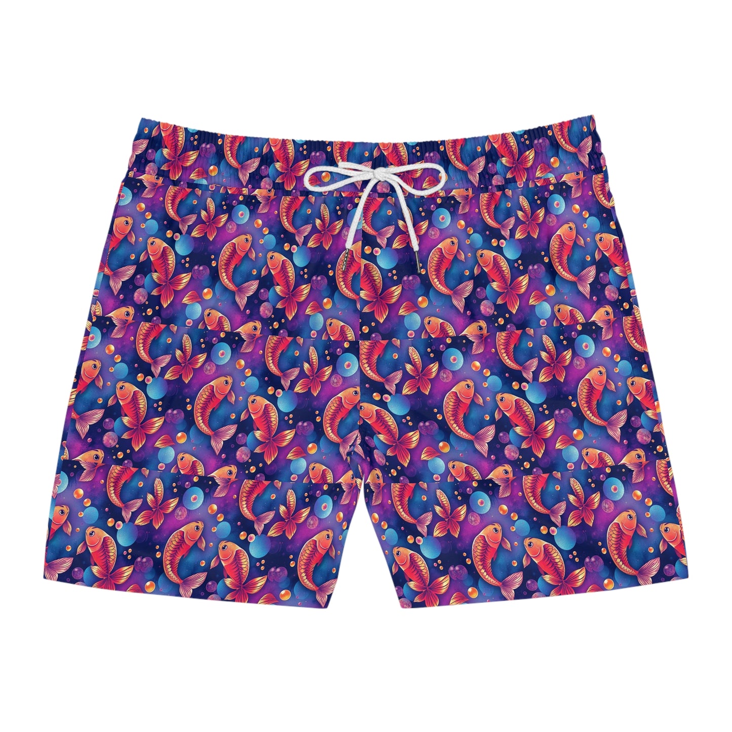 Men's Mid-Length Swim Shorts, (AOP), Pisces, Zodiac v2, Bubble Pattern