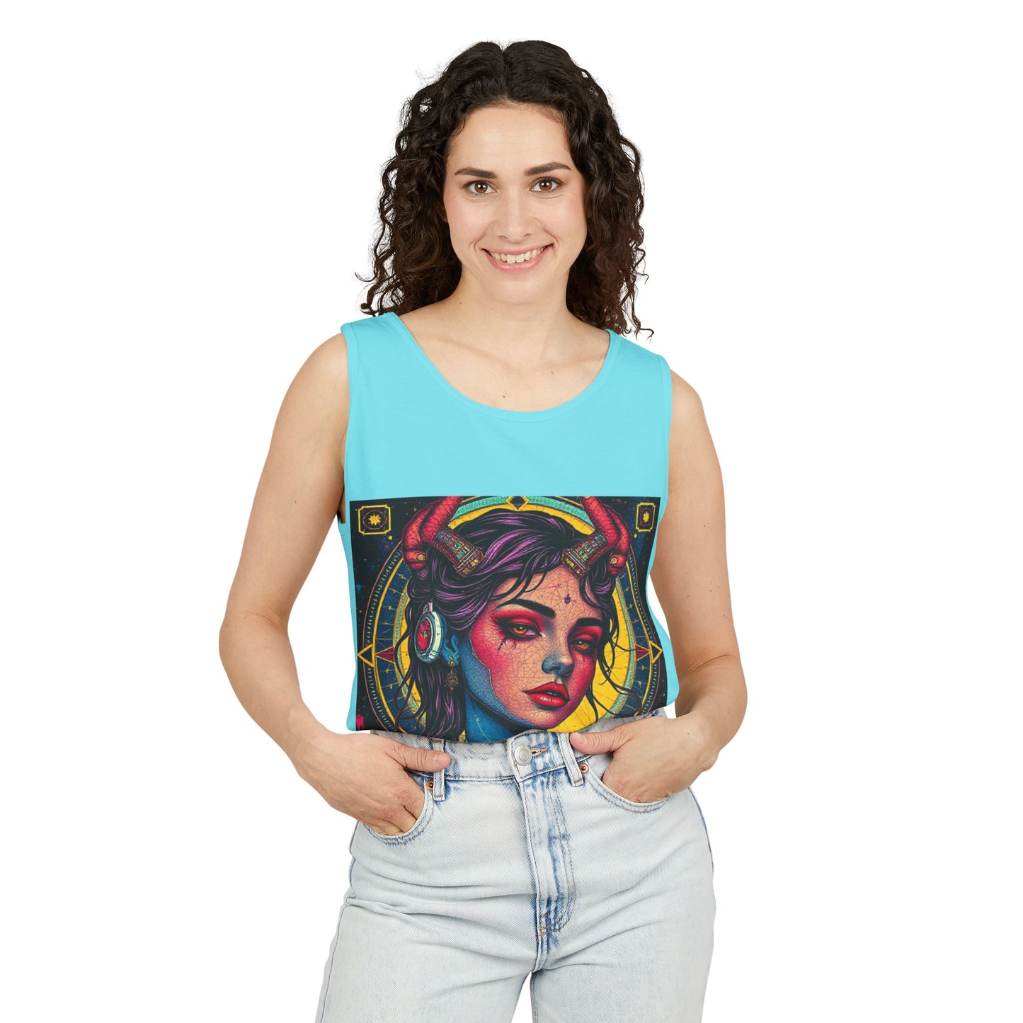 Unisex Garment-Dyed, Tank Top, Scorpio Design, Pop Art, 100% US cotton