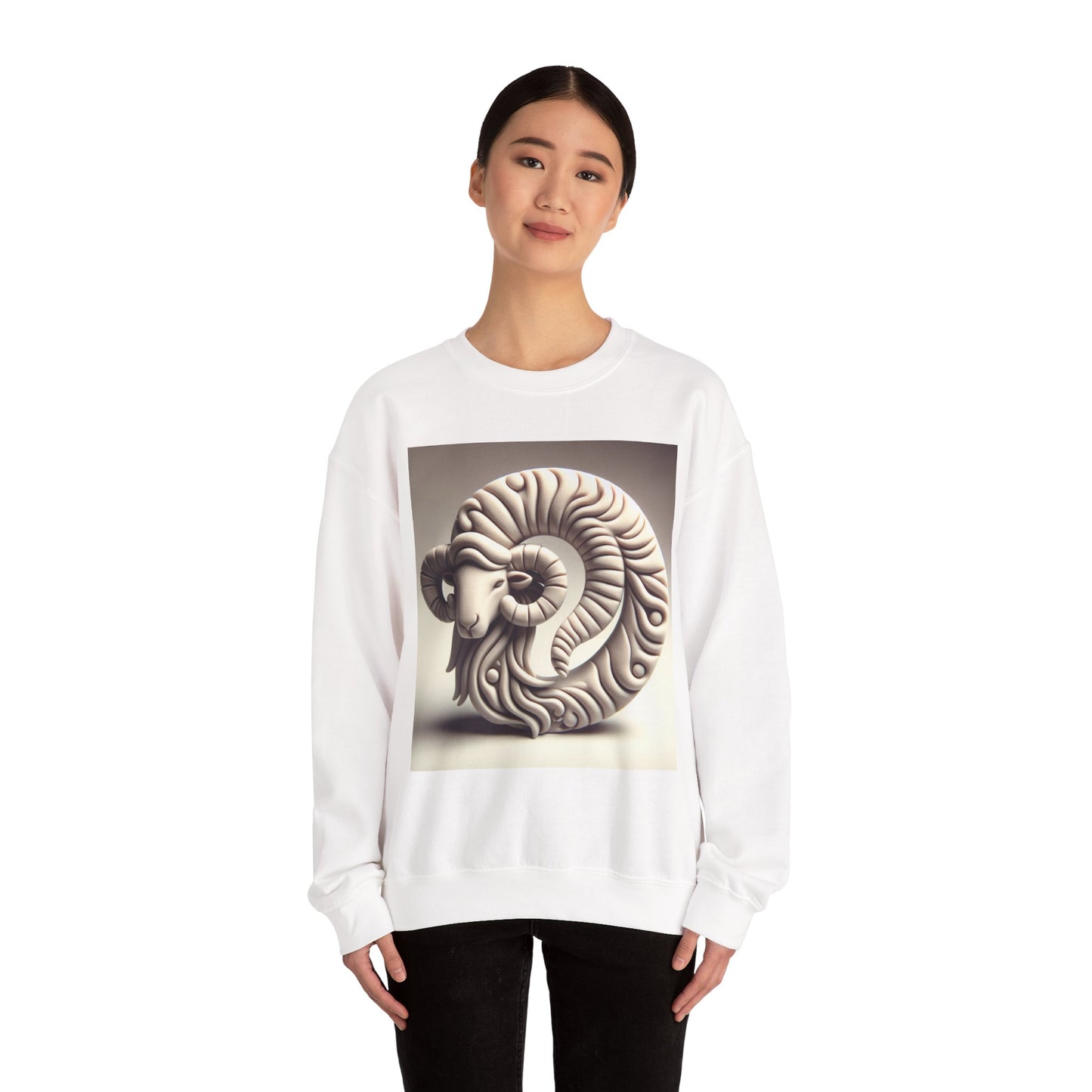 Unisex Heavy Blend™ Crewneck Sweatshirt, Round Statue, Aries Zodiac Design