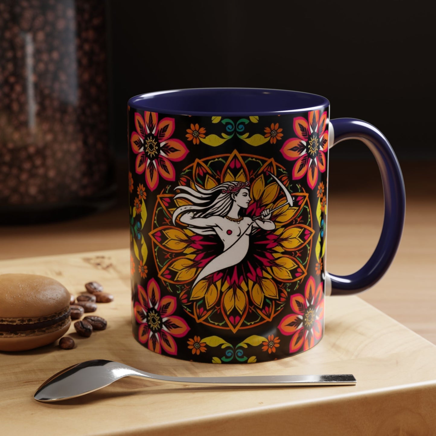 Accent Coffee Mug, Sagittarius, Zodiac v2. Flower Pattern, (11, 15oz)