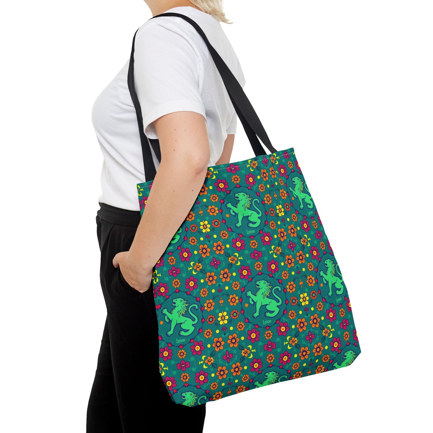 Tote Bag (AOP), Leo, Zodiac v1, Flower Pattern