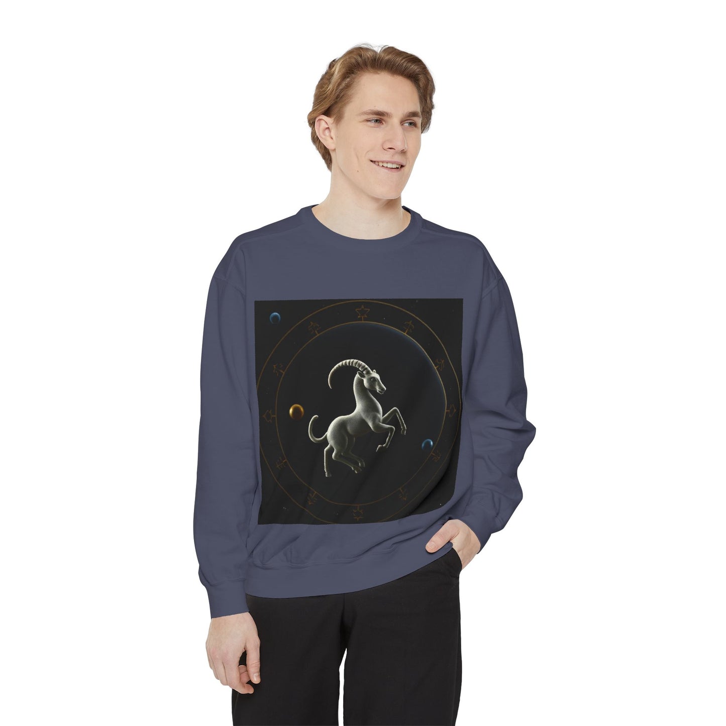 Garment-Dyed Sweatshirt, Unisex, Space Animal Design v1, Capricorn
