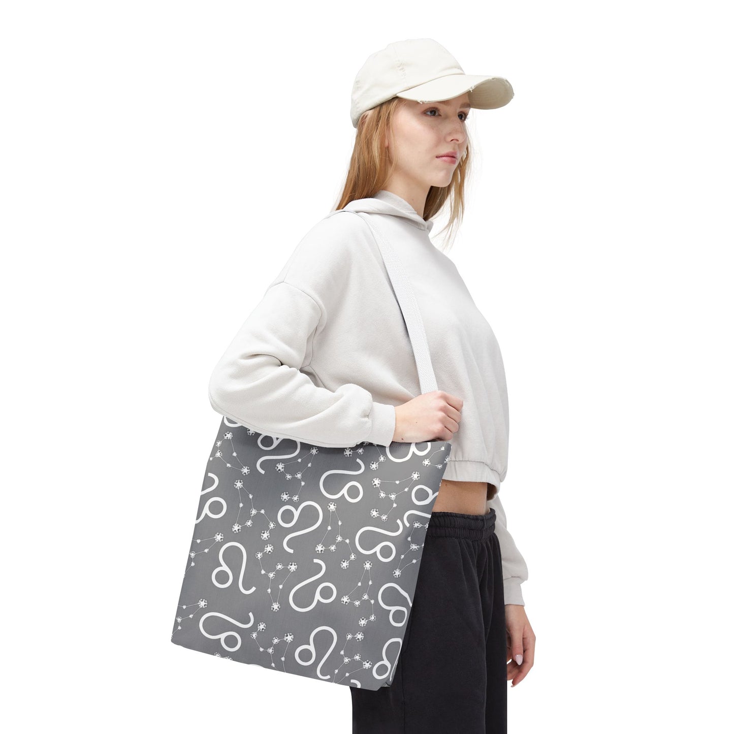 Tote Bag, Leo Zodiac Sign, AOP, (Grey, White)
