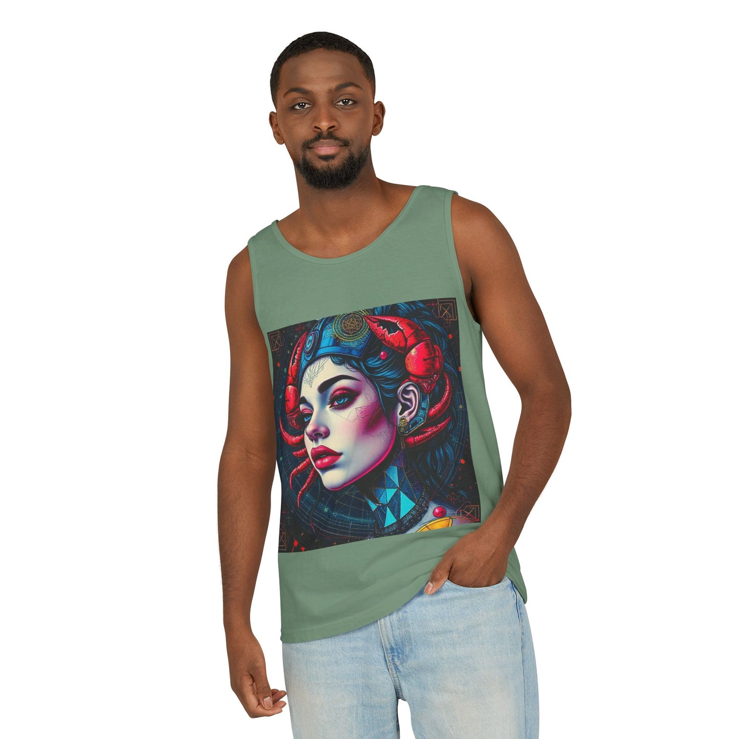 Unisex Garment-Dyed, Tank Top, Cancer, Pop Art v1, 100% US cotton