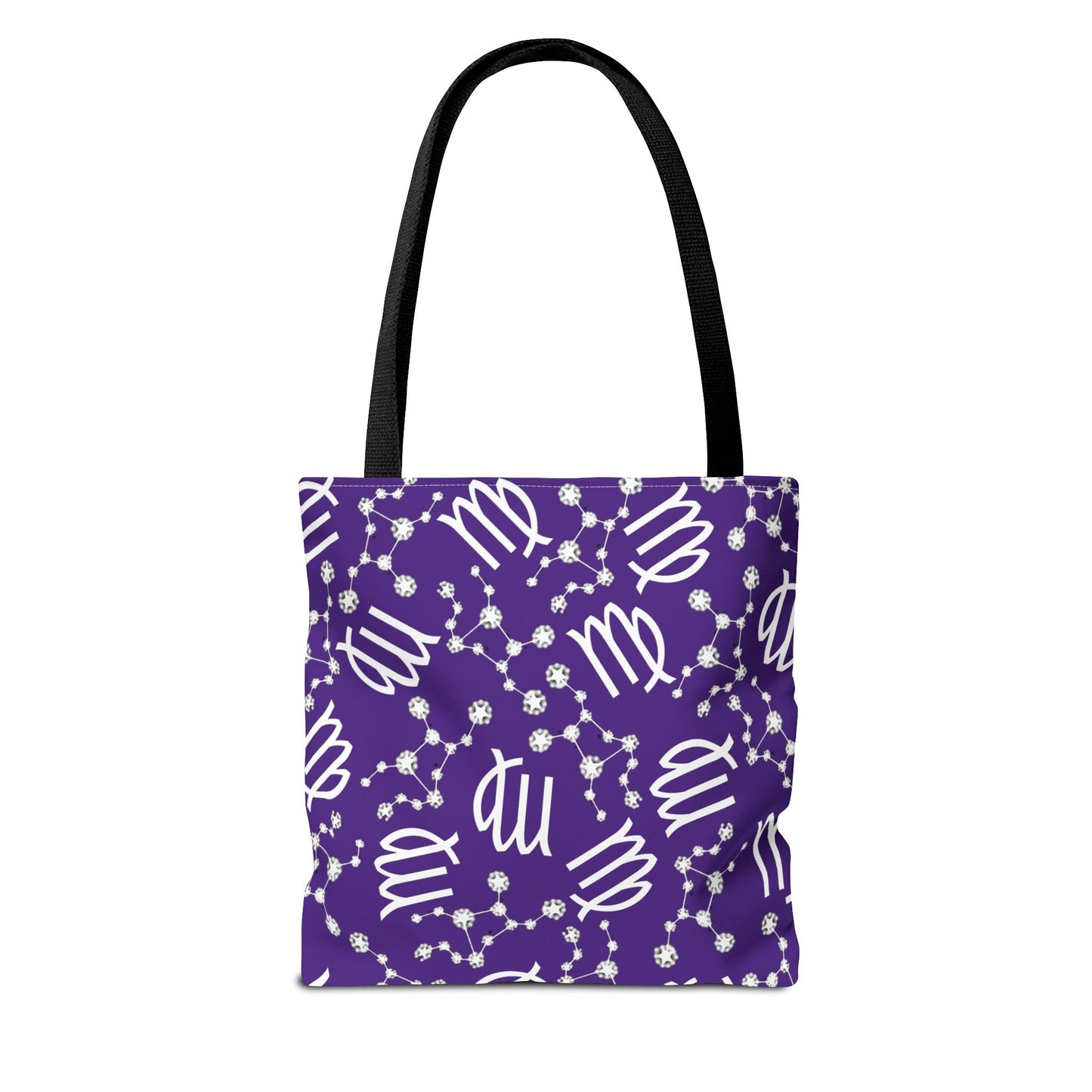 Tote Bag, Virgo Zodiac Sign, AOP, (Purple, White)