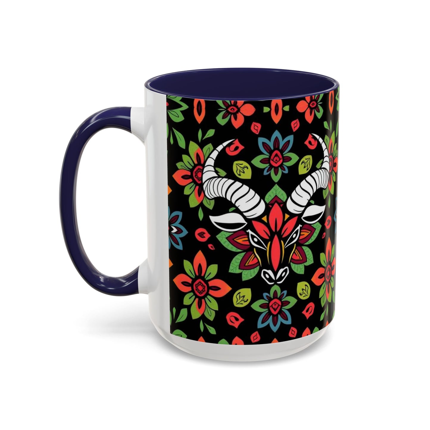 Accent Coffee Mug, Taurus, Zodiac v2. Flower Pattern, (11, 15oz)