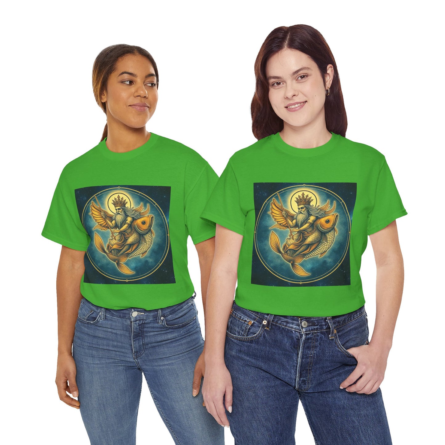Unisex Heavy Cotton T-Shirt, Pisces King v1, Zodiac Design