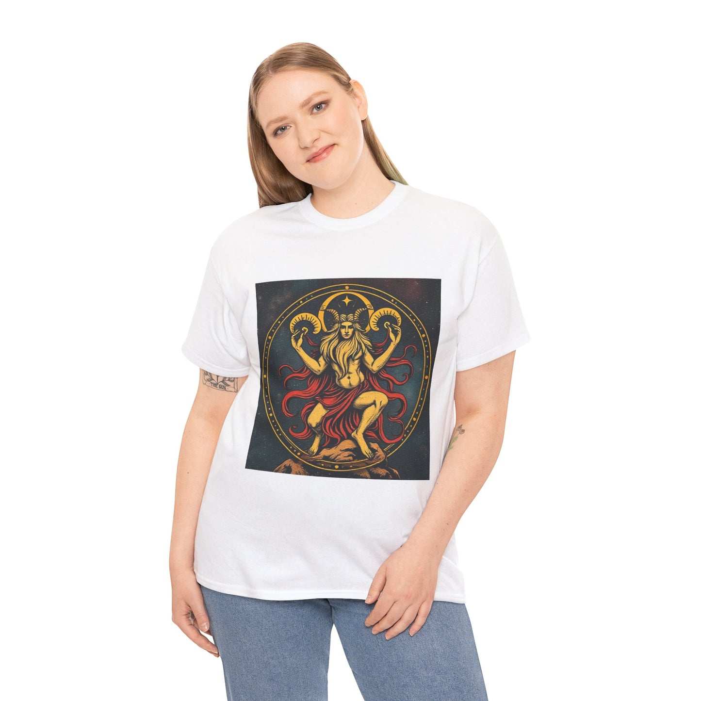Unisex Heavy Cotton T-Shirt, Aries God 3v, Zodiac Design