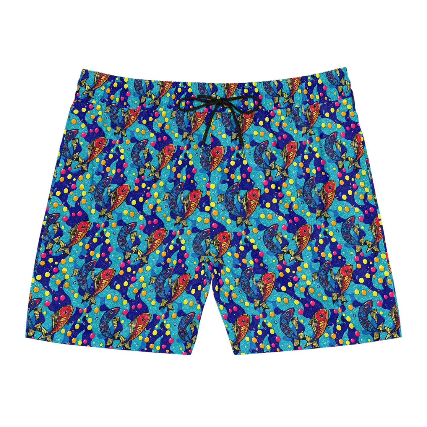 Men's Mid-Length Swim Shorts, (AOP), Pisces, Zodiac, Bubble Pattern