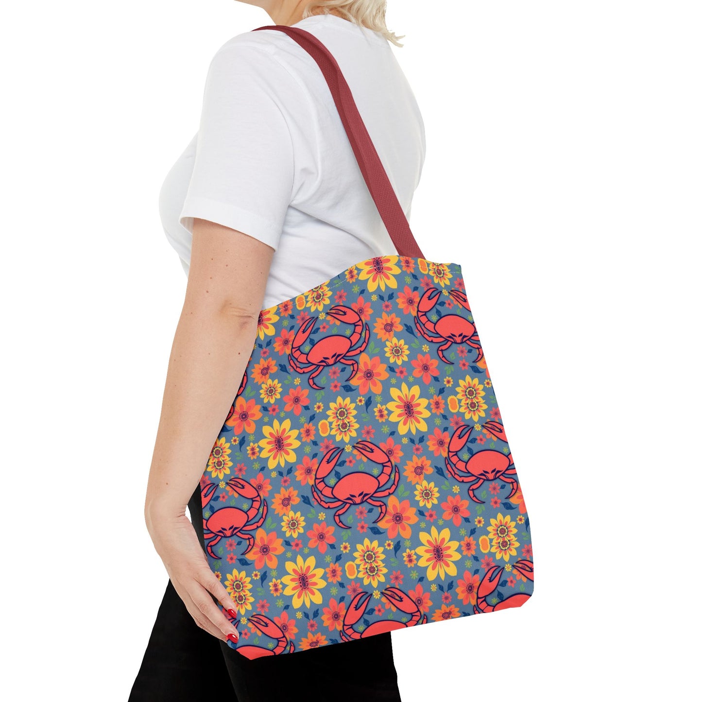 Tote Bag, (AOP), Cancer, Zodiac v3, Flower Pattern