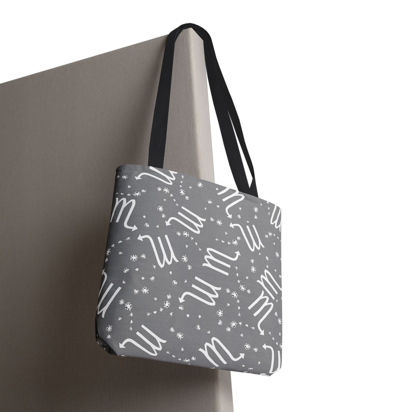 Tote Bag, Scorpio Zodiac Sign, AOP, (Grey, White)