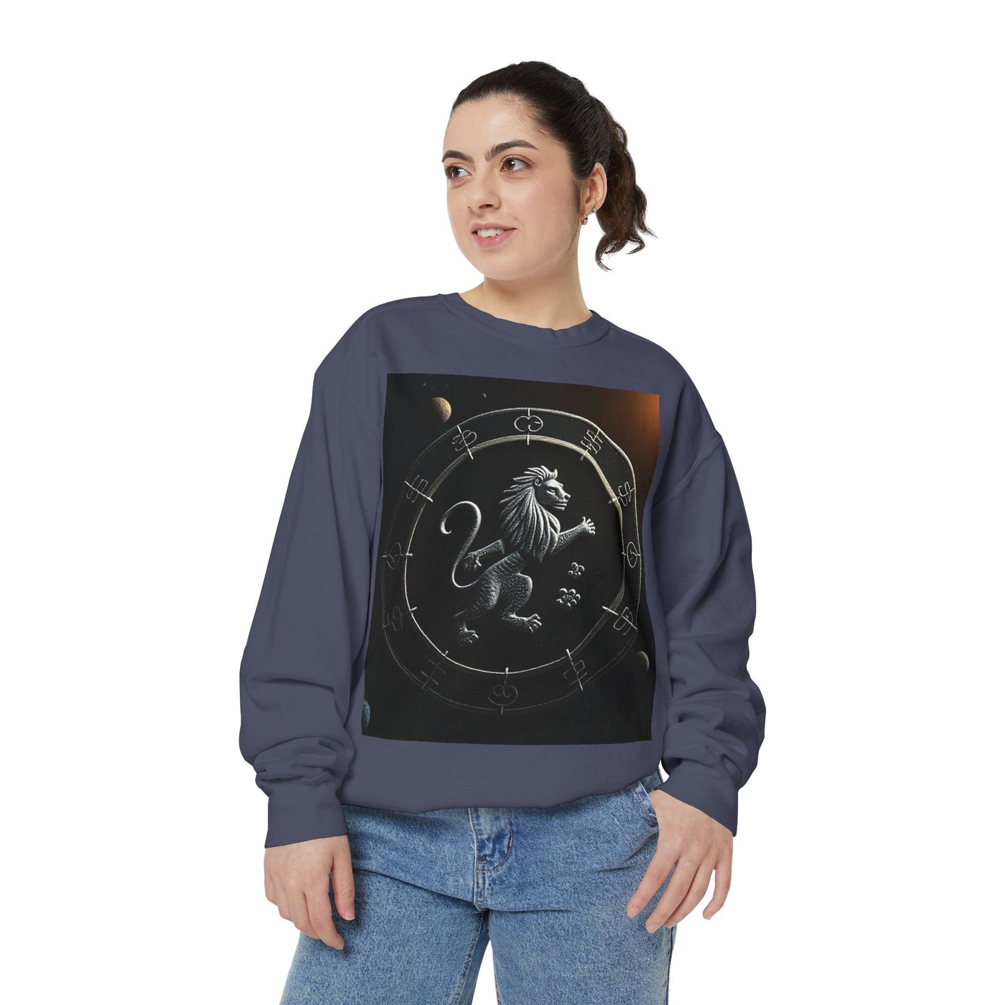 Garment-Dyed Sweatshirt, Unisex, Space Animal Design, Leo