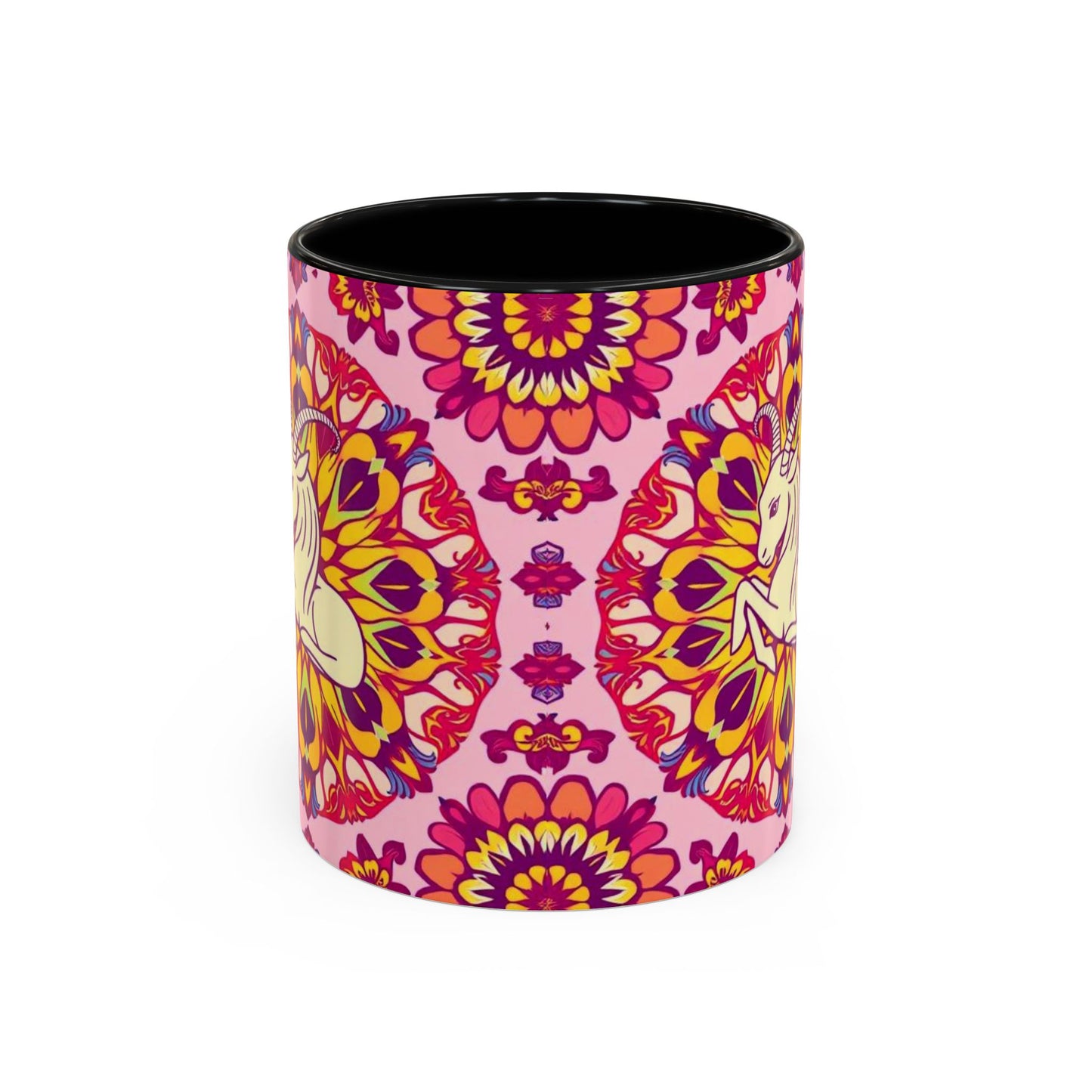 Accent Coffee Mug, Capricorn, Zodiac v3, Flower Pattern, (11, 15oz)