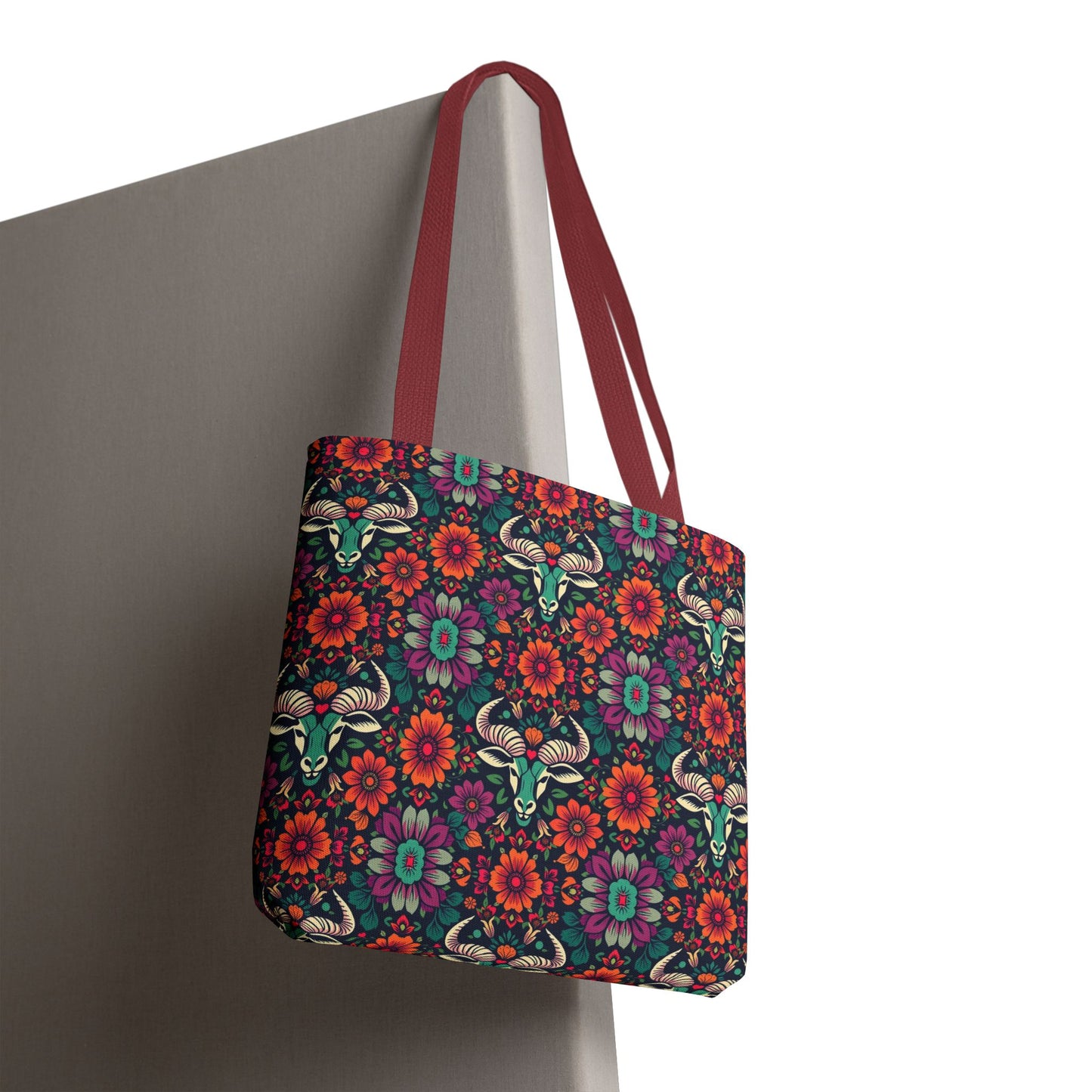 Tote Bag, (AOP), Taurus, Zodiac, Flower Pattern