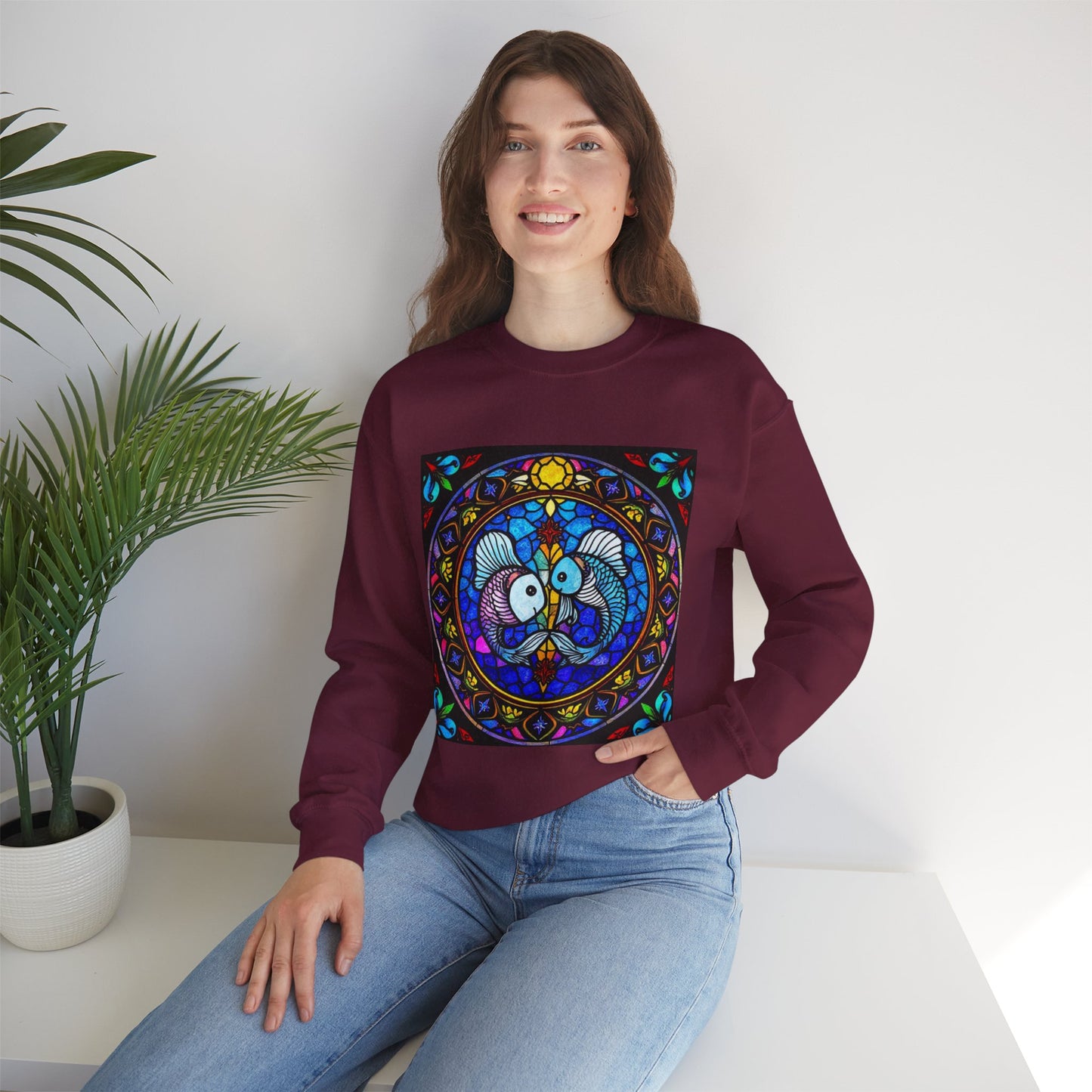 Unisex Heavy Blend™ Crewneck Sweatshirt, Glass, Pisces Zodiac Design