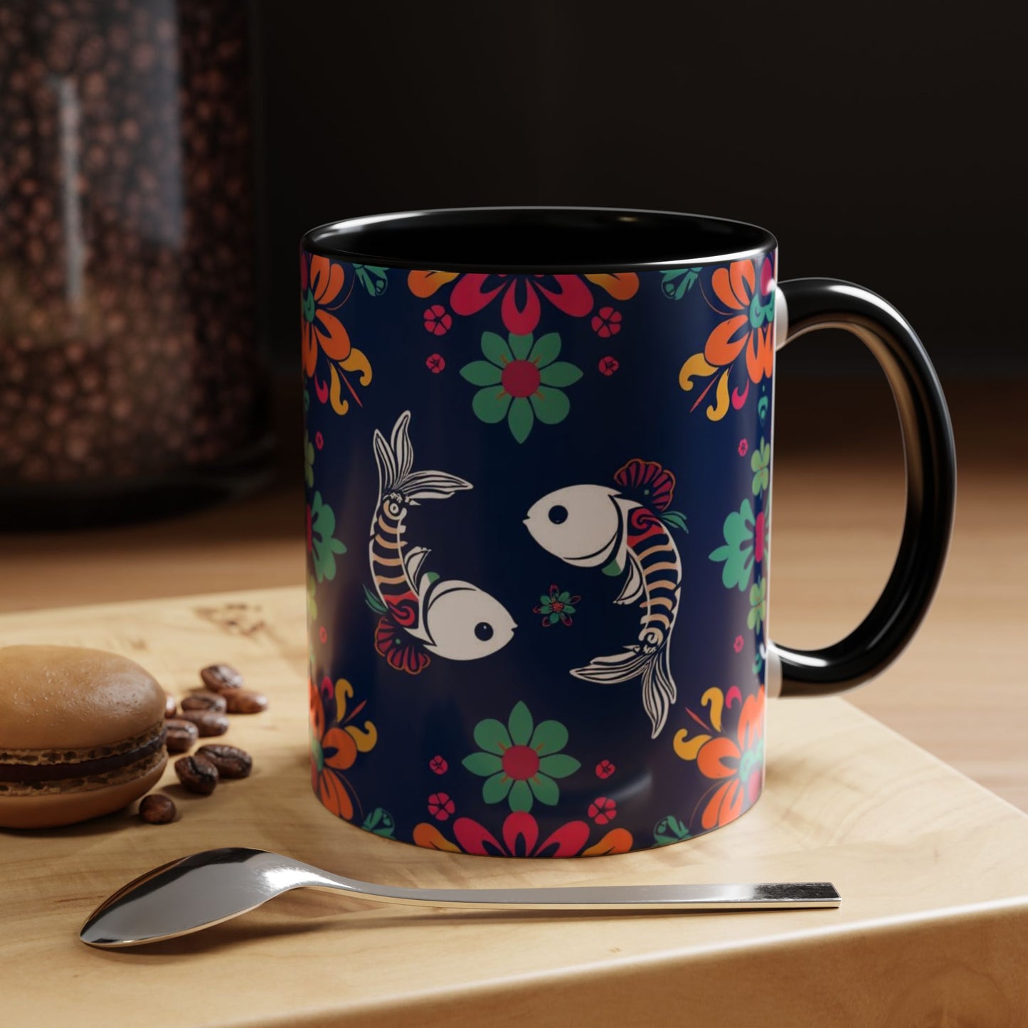 Accent Coffee Mug, Pisces, Zodiac. Flower Pattern, (11, 15oz)