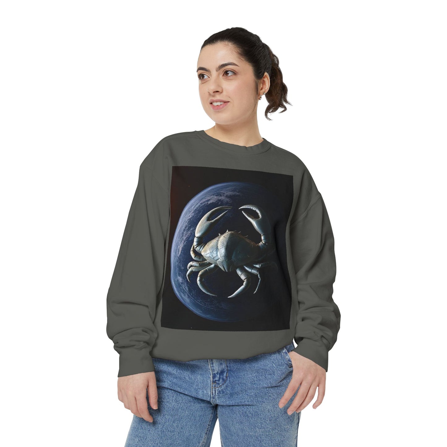 Garment-Dyed Sweatshirt, Unisex, Space Animal Design, Cancer