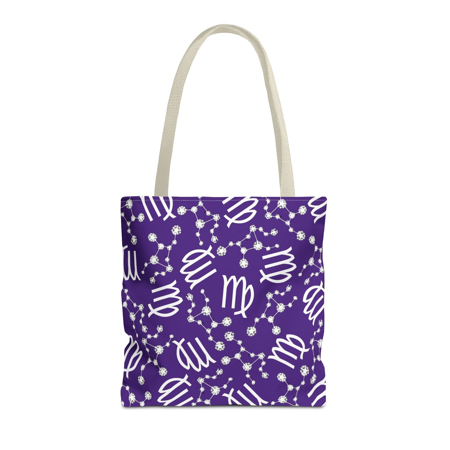 Tote Bag, Virgo Zodiac Sign, AOP, (Purple, White)