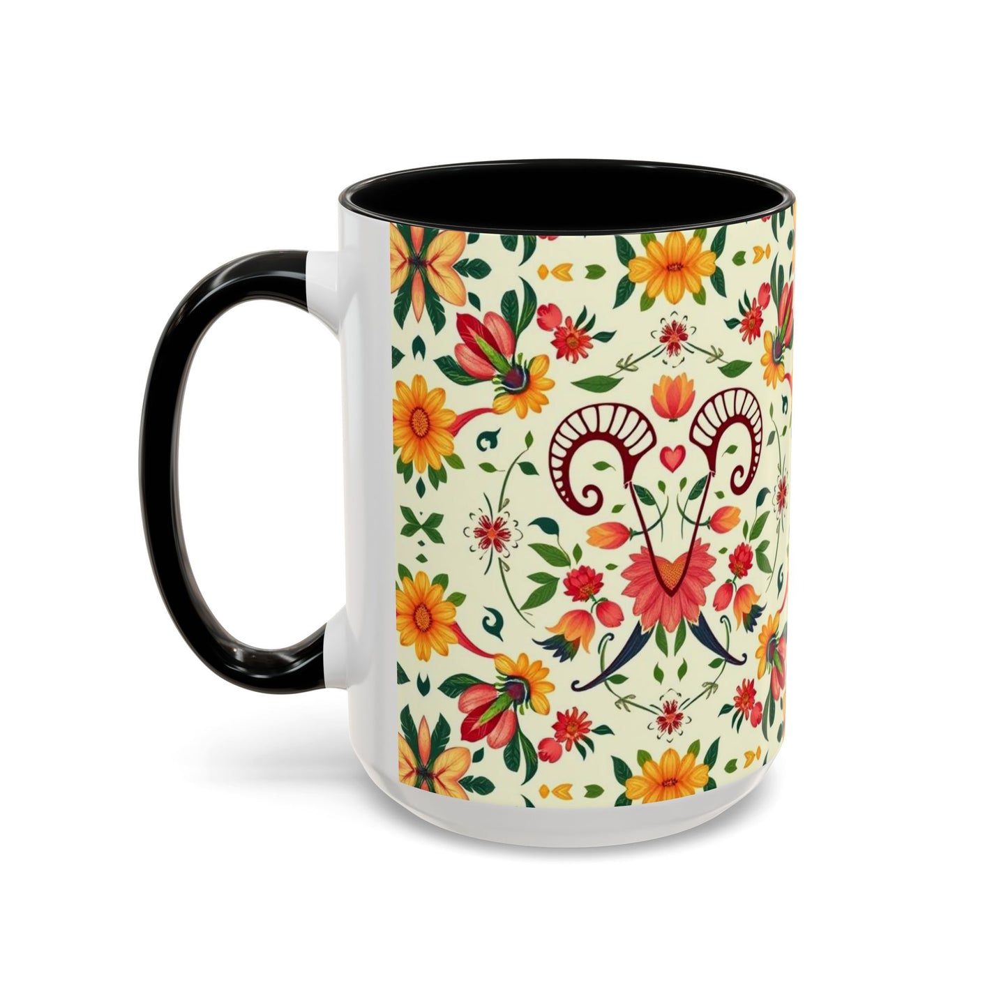Accent Coffee Mug, Aries, Zodiac, Flower Pattern, (11, 15oz)