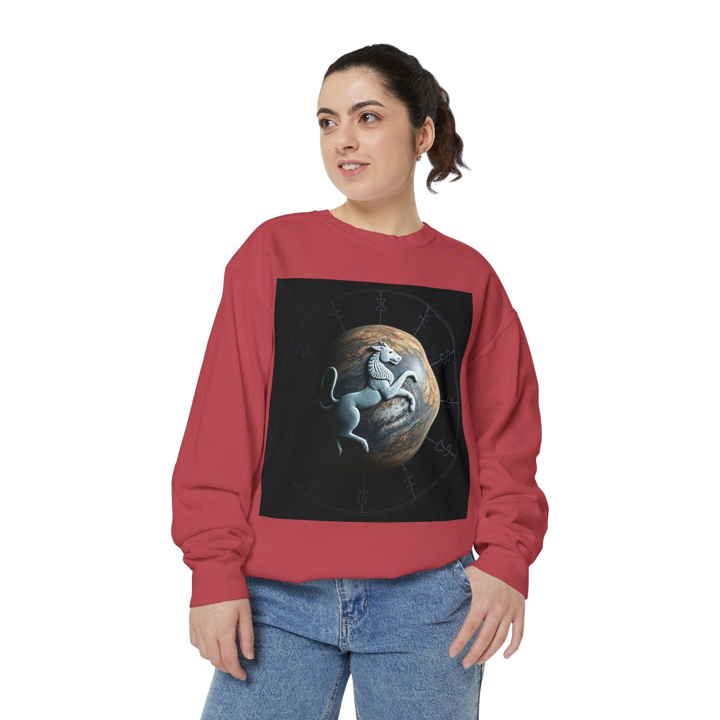 Garment-Dyed Sweatshirt, Unisex, Space Animal Design, Aquarius