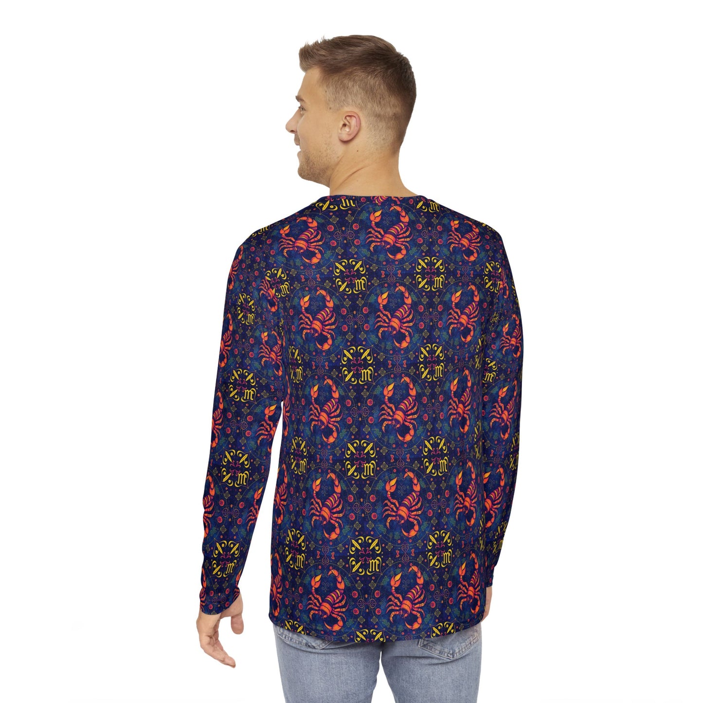 Men's Long Sleeve Shirt, (AOP), Scorpio, Zodiac v4, Pattern