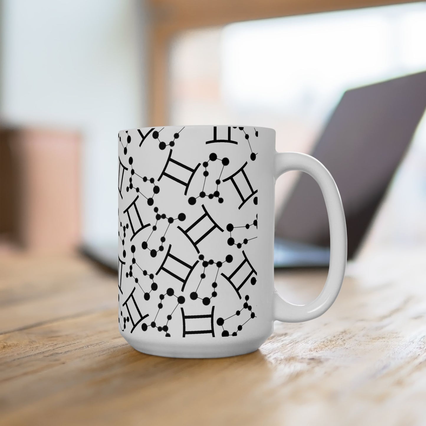 Ceramic Mug, (11oz, 15oz), Ceramic Coffee Mug, AOP, Constellation & Symbol, Gemini Zodiac Design