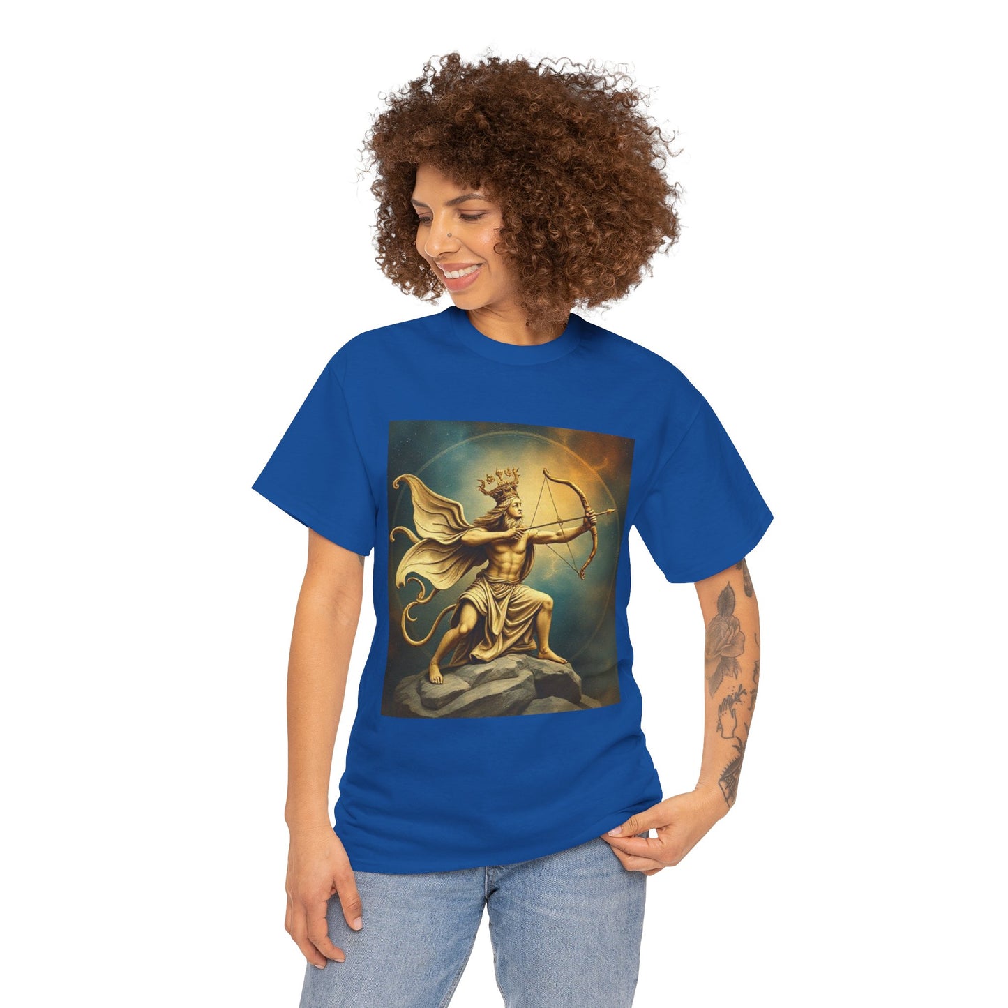 Unisex Heavy Cotton T-Shirt, Sagittarius King, Bow & Arrow, Zodiac Design
