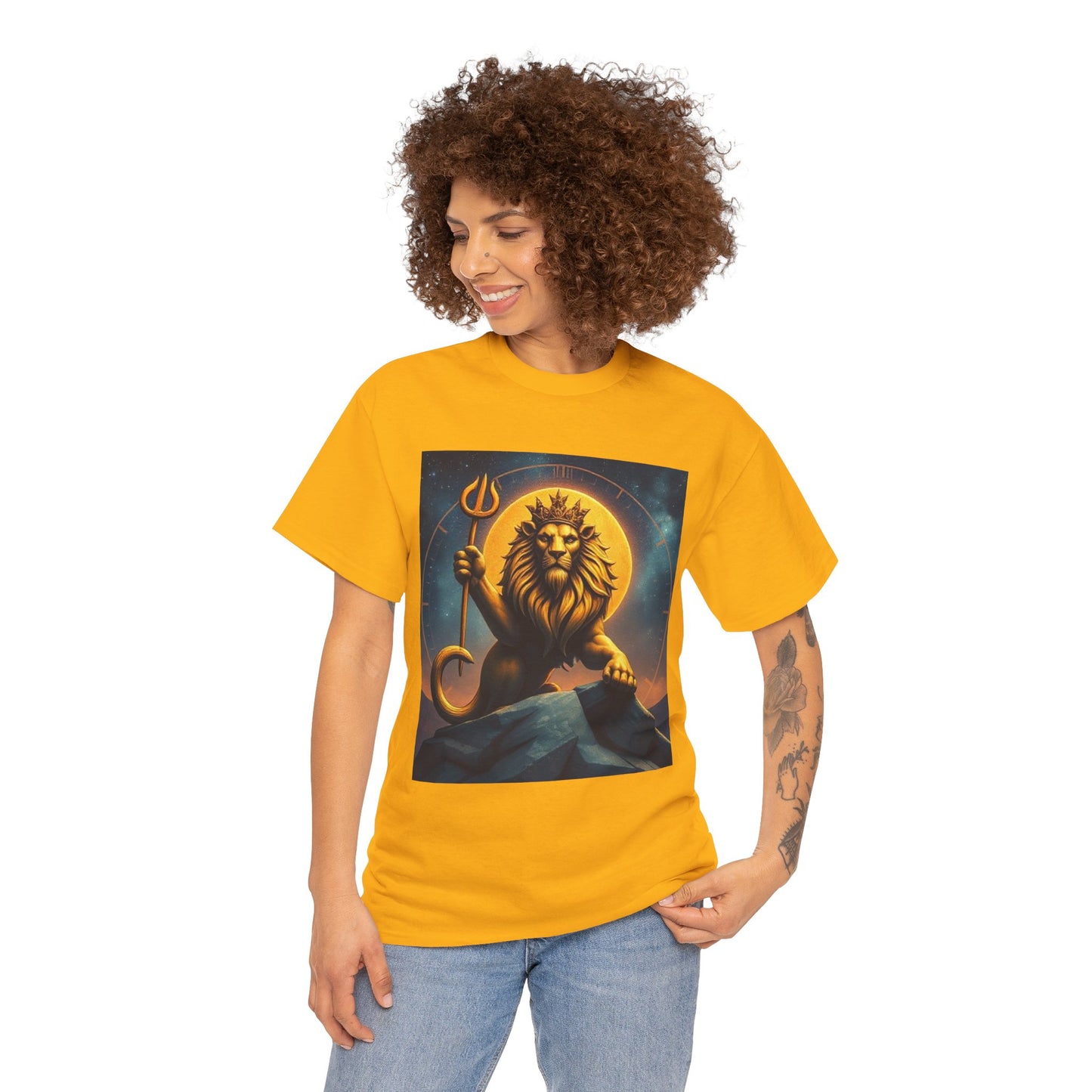 Unisex Heavy Cotton T-Shirt, King of Lions v2, Leo Zodiac Design