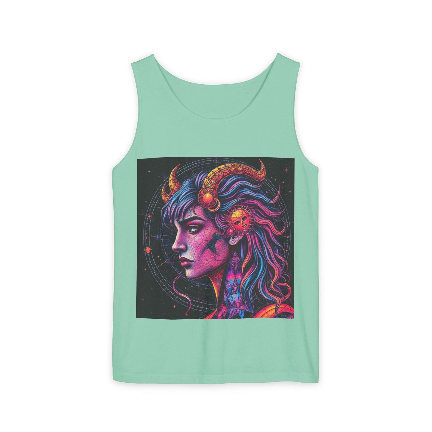Unisex Garment-Dyed, Tank Top, Virgo Design, Pop Art v1, 100% US cotton