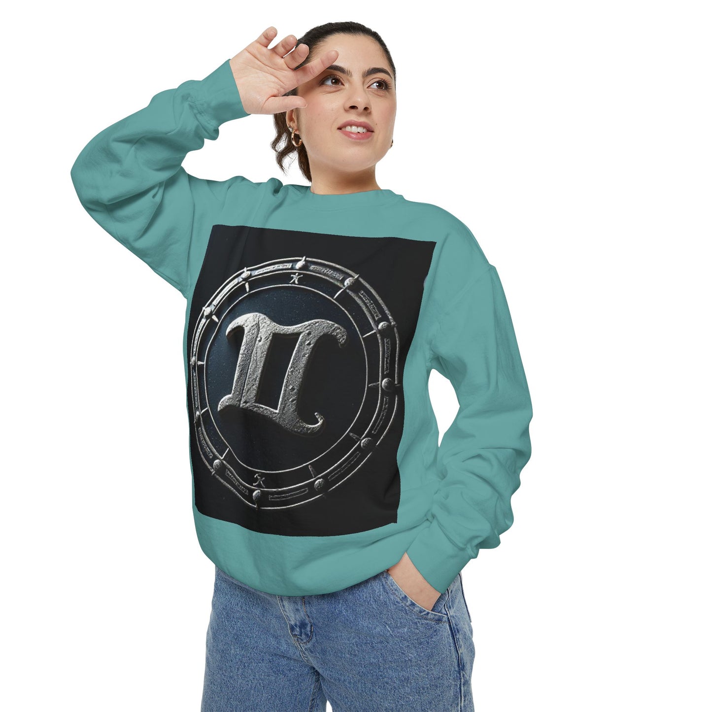 Garment-Dyed Sweatshirt, Unisex, Space Symbol Design v1, Gemini