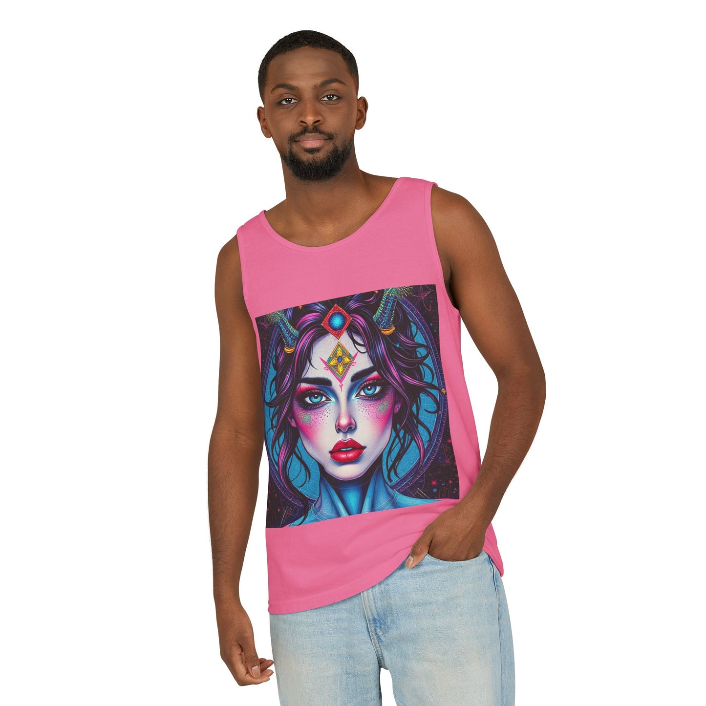 Unisex Garment-Dyed, Tank Top, Aquarius Design, Pop Art, 100% Ringspun US cotton