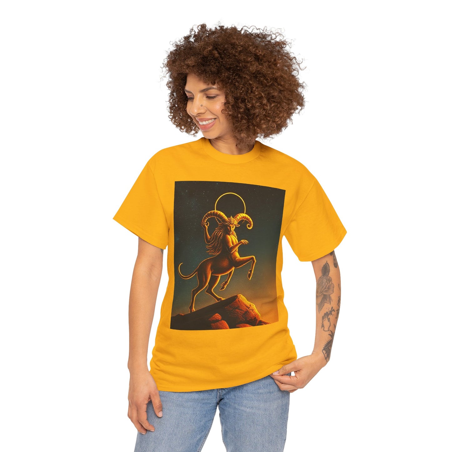 Unisex Heavy Cotton T-Shirt, Mountain Top 1v, Aries Zodiac Design