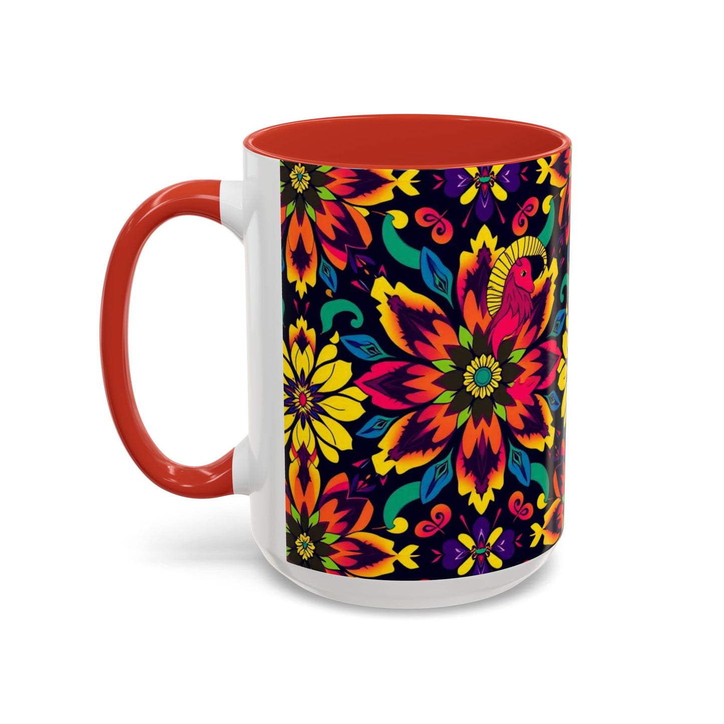Accent Coffee Mug, Capricorn, Zodiac v4, Flower Pattern, (11, 15oz)